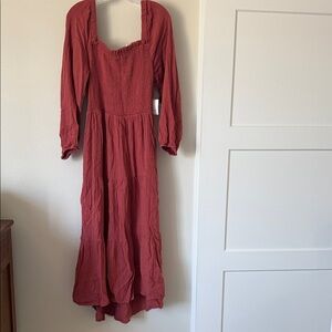 Beach Luna lounge light weight cotton open back terracotta Long Sleeve Dress